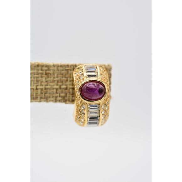 Christian Dior Vintage Cabochon Clip On Earrings Baguette Crystal Signed BinAO - Picture 7 of 12